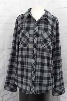 686 Sierra Fleece 纽扣法兰绒,男式 XL / 特大号,炭灰色格子新品 — 第 1/4 张图片