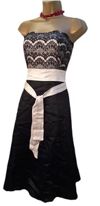 WAREHOUSE Black Acetate Silk Lace Net Satin Corset Occasion Dress, 10 VGC - Picture 1 of 17