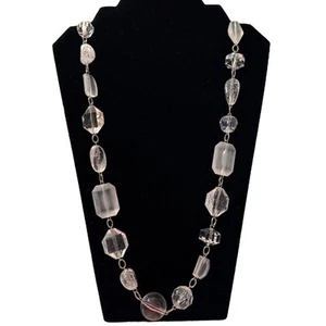 Vintage Talbots Clear Lucite Bead Necklace 29” Silver Tone Metal Geometric - Picture 1 of 4