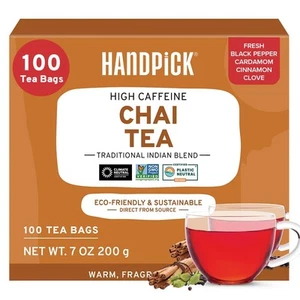 Masala Chai Tea Bags 100 Count Strong Robust & Aromatic Blended with Exotic S... - Picture 1 of 9