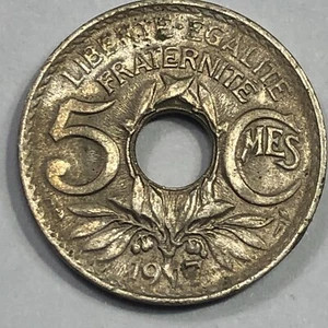 1917  France Five Centimes Foreign Coin #2341 - Picture 1 of 2