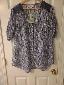 Oh! Mamma Top Women Maternity Medium White Black Belted Button Up size L - Picture 1 of 8