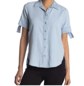 Anthropologie Ella Moss Women’s Chambray Short Sleeve Shirt Size: Medium NWOT - Picture 1 of 10