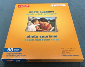 NEW Staples Photo Supreme Paper 8.5” x 11" Double Sided Matte 50 Per Pack - Picture 1 of 2