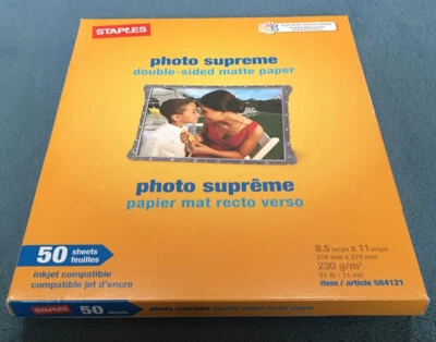 NEW Staples Photo Supreme Paper 8.5” x 11" Double Sided Matte 50 Per Pack - Image 1 of 2