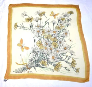 Vtg 1950s Vera Verasheer Ladybug Sheer Pale Yellow Floral Scarf Daisy Butterfly - Picture 1 of 3