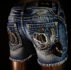 $118 Buckle Miss Me Jeans "Horseshoe Pearls" Leather Inserts Shorts 28 - Picture 1 of 10