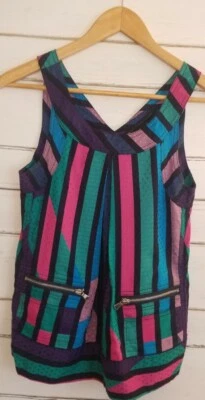 MARC JACOBS sz 2, sleeveless top w/ striped swiss dot fabric & zip pockets - Image 1 of 4