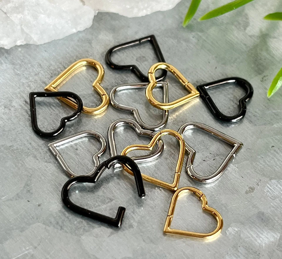 1pc Heart Hinged Segment Ring Hoop Helix Daith Septum Implant Grade Titanium - Image 1 of 1