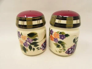 Strawberry Plaid by Oneida Salt&Pepper Shakers Plaid Rim, Strawberry&Floral b231 - Picture 1 of 2