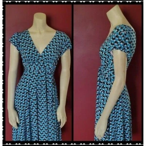 Ruby Rox Dress S Women Blue Multicolor VNeck Short Cap Sleeve Knee Length Casual - Picture 1 of 4