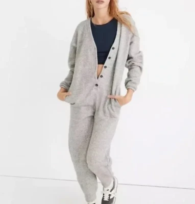 MADEWELL BETTERTERRY HEATHER GREY V-NECK BUTTON FRONT COVERALL JUMPSUIT Sz L - Image 1 of 4