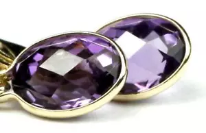 14k Gold Leverback Earrings, E001, Amethyst - Picture 1 of 6
