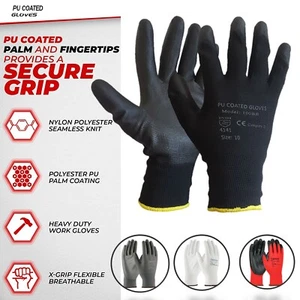 24 PAIRS NEW PU COATED SAFETY WORK GLOVES GARDEN GRIP MENS BUILDERS GARDENING - Picture 1 of 10