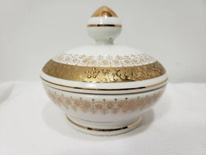 Plato de nuez de caramelo Lefton China #1752 con tapa oro blanco T15 - Imagen 1 de 4