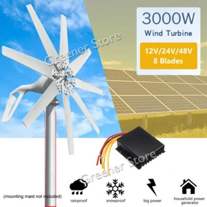 3000W 12V 24V 48V Wind Turbine Generator 8 Blades Charge Controller Windmill Kit - Picture 1 of 17