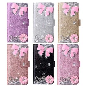 Bowknot Bling Flip Folio Wallet Phone Case For iPhone 11 12 13 14 15 ProMax Plus - Picture 1 of 16