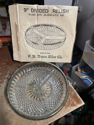 Plato Relish Dividido Vintage FB Rogers Silver Co 9" Vidrio Italia Foto 1 de 3