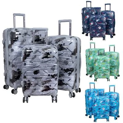 Hartschale buntes Reisekoffer Set 3-teilig mit Motiv 4 Rollen Dehnungsfuge  - Bild 1 von 4