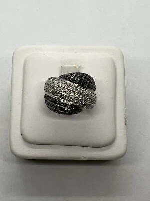 Designer JCR John C Rinker ouro branco 14k diamante preto anel largo cúpula bypass - Imagem 1 de 4