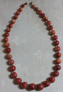 Vintage goldfarben Metall Zwischenring Perle abgestuft Naturholz Perle 21,5" Halskette - Bild 1 von 5