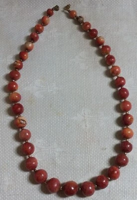 Collar de 21,5" vintage de cuentas espaciadoras de metal dorado graduadas de madera natural Foto 1 de 4