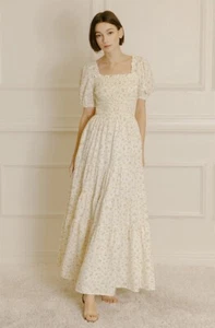Storia abgestuftes Maxikleid groß gesmockt gelb Blumen Frühling Sommer - Bild 1 von 13
