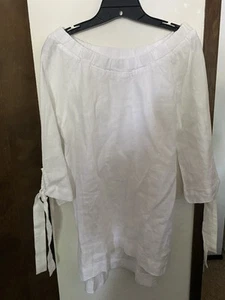 Summer Crown Linen Designs 100% Linen Off Shoulder White Shirt Tunic Cover Up S - Picture 1 of 3