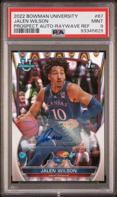 2022 BOWMAN CHROME UNIVERSITY #67 JALEN WILSON 76/199 PSA 9 - Image 1 of 2