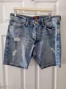 Jack & Jones Denim Shorts Distressed Light Blue XL Loose Fit Chris New BNWT - Picture 1 of 9