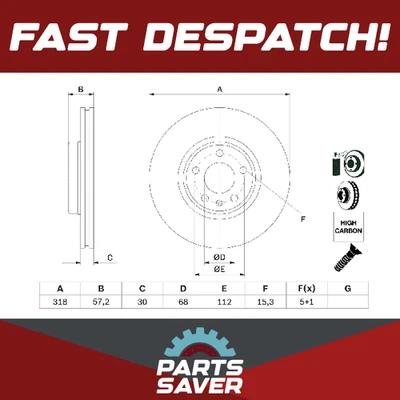 2x Par de discos de freno ventilados para AUDI S6 C8 3.0D delantero 2019 en juego de 318 mm Bosch Foto 1 de 4