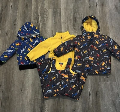 Winter Coat Snowpant Overall 4 Piece Set Construction Vehicle Toddler Boys Sz 3T - Image 1 of 4