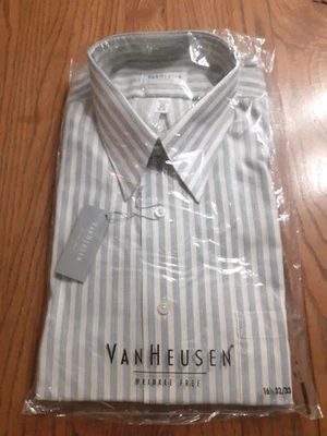 New Van Heusen 16 1/2 32/33 Lt. Ivory Blue Stripes Wrinkle Free  Dress Shirt - Image 1 of 4