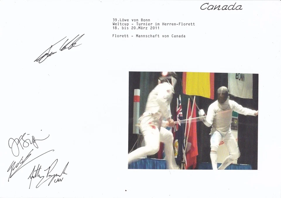 Fechten - Nationalteam Canada Florett, 2011, 4 Originalunterschriften! - Bild 1 von 1
