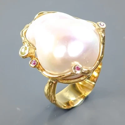 Vintage Natural Baroque Pearl Ring 925 Sterling Silver Size 7.5 /R422225 - Image 1 of 4