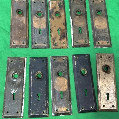 10 Antique Vintage Hardware  Door Back Plate Escutcheon Bevel Edged - Image 1 of 4