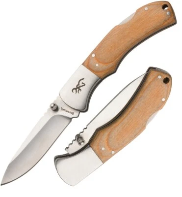 Browning Lockback Folding Knife 3.5" Finish Stainless Steel Blade Maple Handle - Image 1 of 4