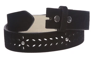 Correa de cinturón de cuero con tachuelas perforadas de gamuza a presión de 1 1/2" (38 mm) - Imagen 1 de 8