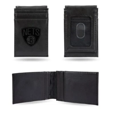 Brooklyn Nets NBA Laser Engraved Black Front Pocket Wallet/Money Clip - Image 1 of 4