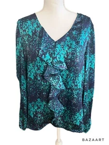 Jones New York Signature Blouse XL Blue Green Purple Shimmer Polyester - Picture 1 of 5