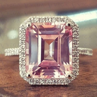 Anillo de diamantes de turmalina natural talla esmeralda de 7,02 quilates de oro blanco real de 14 K Foto 1 de 4