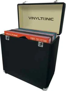 Record Storage box case  12" aluminium PU Leather holds 40 x 12" vinyl records - Picture 1 of 13
