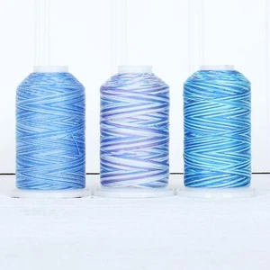 Threadart 100% Cotton Variegated Thread Set | 3 Cones Blue Shades | 600M Spools - Picture 1 of 8