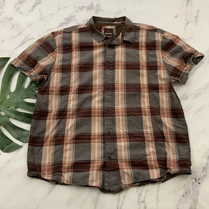 Prana Mens Button Up Shirt Size XXL Brown Orange Plaid Short Sleeve Organic - Picture 1 of 12