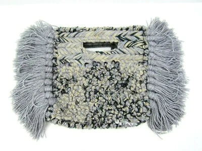 Anthropologie Crochet Gray Knit Fray Evening Clutch Handbag Purse Boho Wool Blen - Image 1 of 4