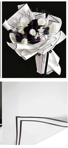 NatureMan 40 Sheets Black Edge Flower Wrapping Paper,Waterproof White📦 - Picture 1 of 5