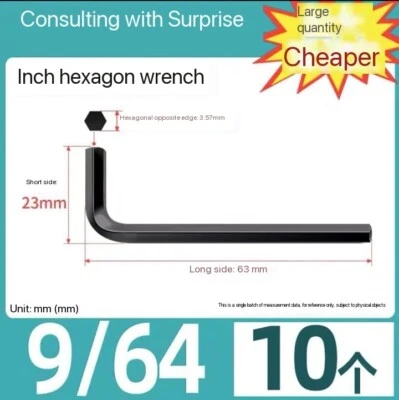 10pcs 9/64" Allen Wrench Hex Key L Shaped Long Arm CR-V Repairing Tool 3.57mm - Image 1 of 2