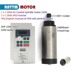 CNC 1.5KW Air Cooled Spindle 65MM 400HZ AC220V 24000RPM 4Bearings + VFD Inverter - Picture 1 of 9