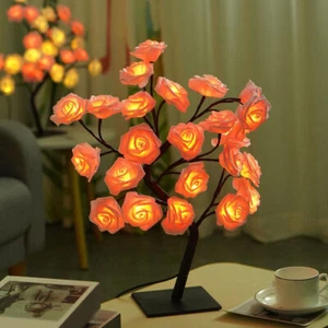 LED Table Lamp Desk Rose Tree Night Light Home Bedroom Decor Valentine's Day - Picture 1 of 6