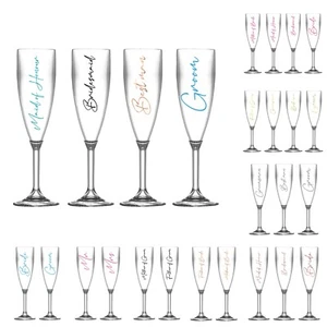 Champagne Flute Glass Bride Groom Mr Mrs Wedding Maid Honour Celebrations CLEAR - Picture 1 of 33